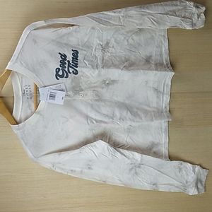 Disney Mickey Mouse & Friend long sleeve crop top Women's Large in Cream & Gray